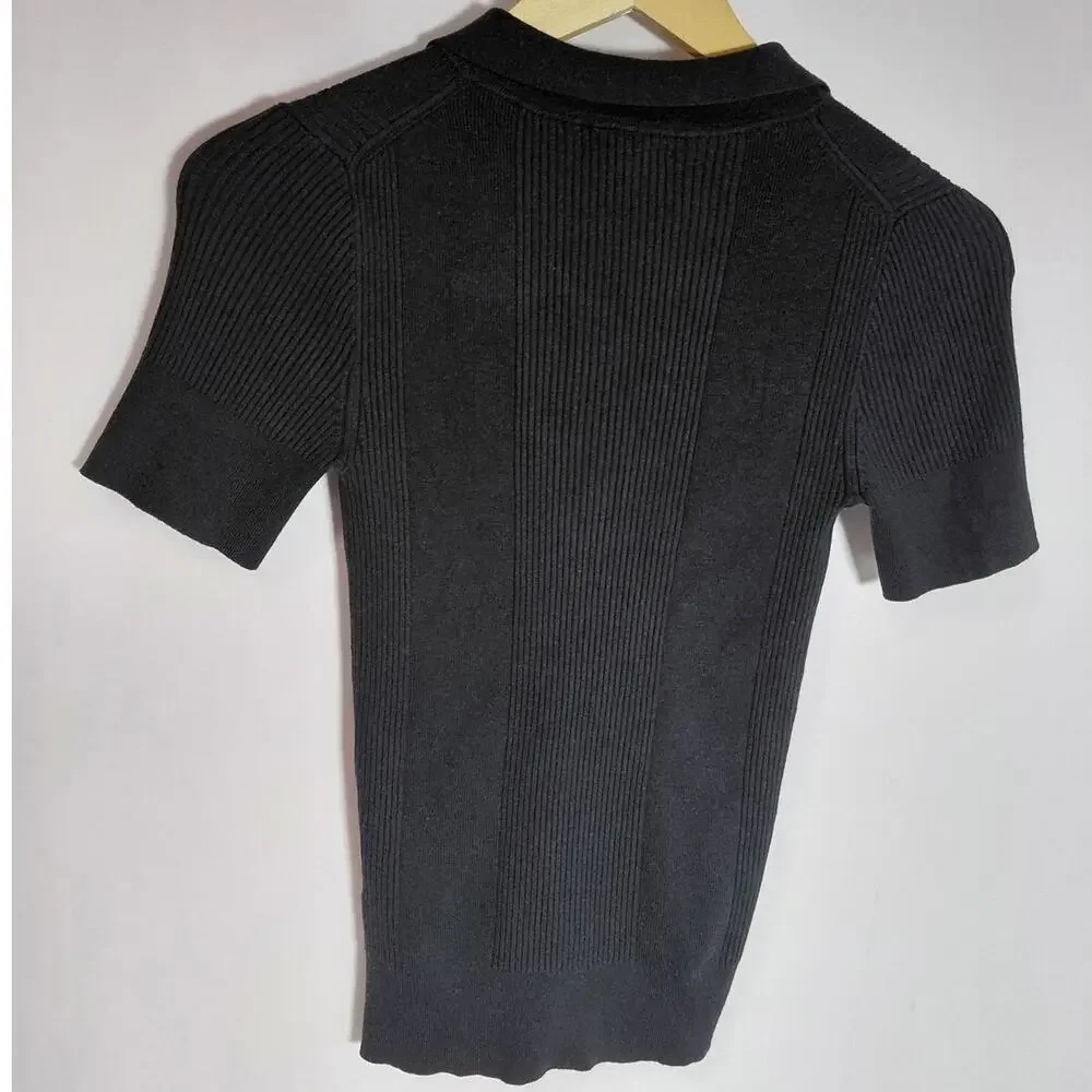 J.CREW Black Knit Polo Top Solid Short Sleeve Women Size XS - Picture 2 of 6